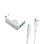 CARGADOR CELULAR XAEA MOD600 CABLE USB-C + X2 USB-A 30W