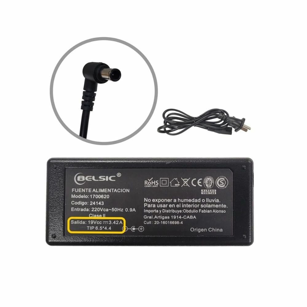 FUENTE CARGADOR MONITOR BELSIC 19V 3.42A FUENTE CARGADOR MONITOR BELSIC 19V 3.42A - Imagen 1