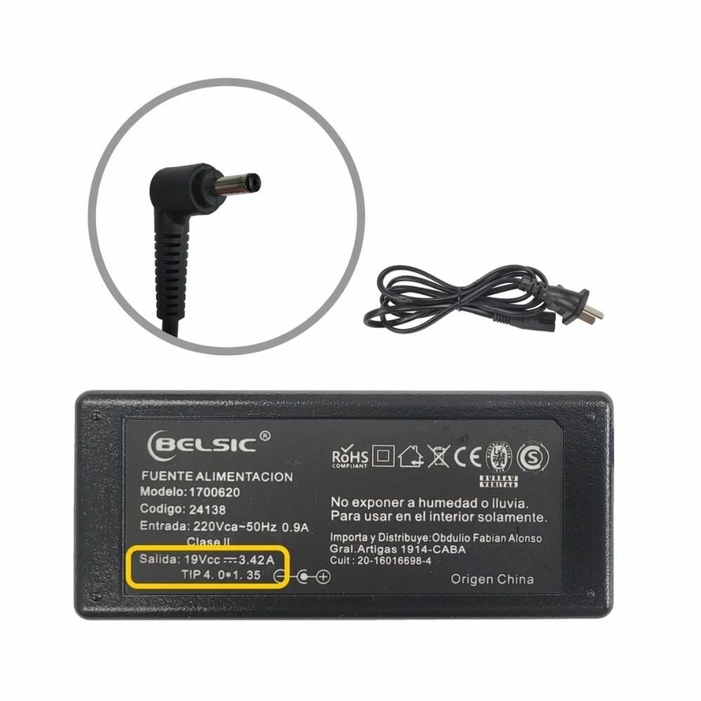 CARGADOR BELSIC PIN ASUS VIVOBOOK 4.5X3.0 19V 3.42A CARGADOR BELSIC PIN ASUS VIVOBOOK 4.5X3.0 19V 3.42A - Imagen 1