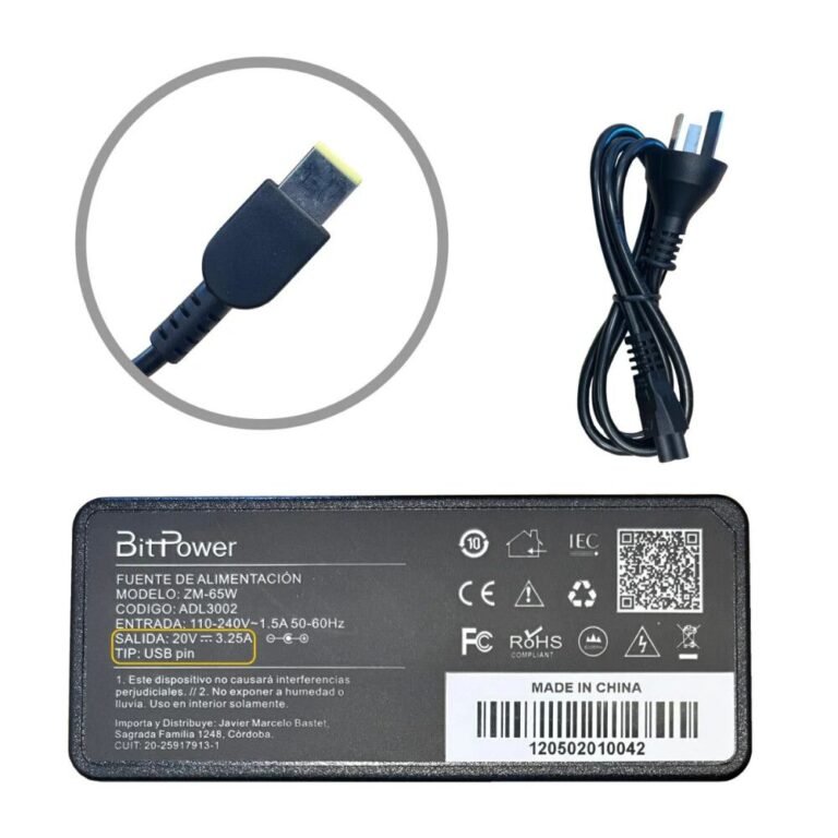 CARGADOR BITPOWER PIN LENOVO CUADRADO 20V 3.25A